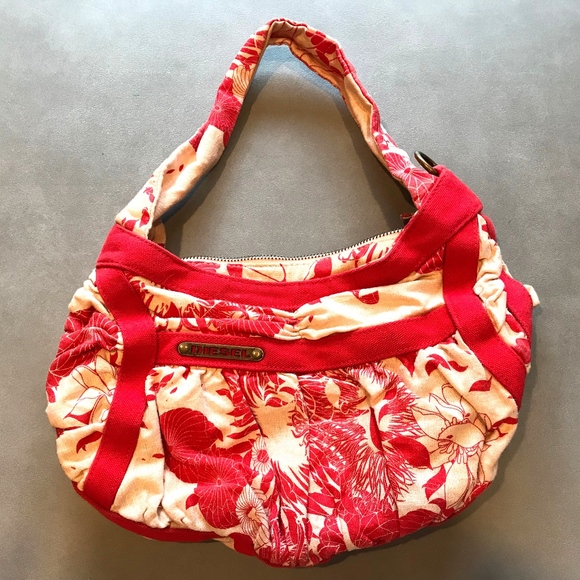Diesel Handbags - Diesel Canvas Handbag Red and White Flower Design
